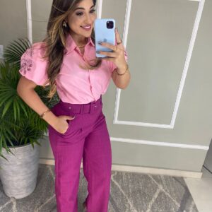 calça linho pantalona