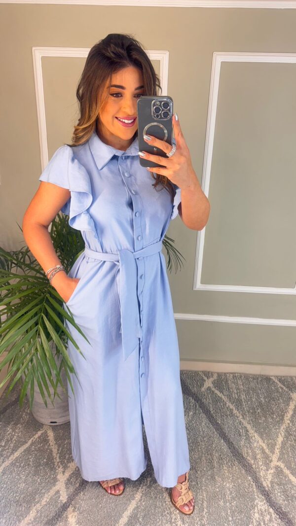 vestido botões azul
